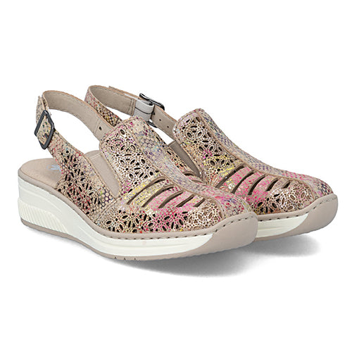 Rieker Slingback Wedge Sandal - 48763 – Gold Multi