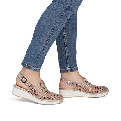 Rieker Slingback Wedge Sandal - 48763 – Gold Multi