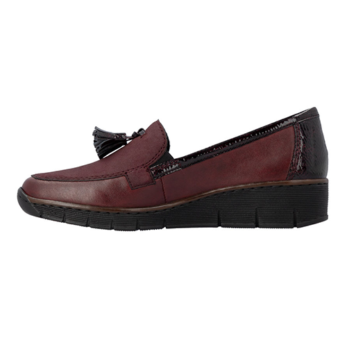 Rieker Ladies Low Wedge Loafers - 53771 - Burgundy