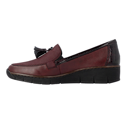 Rieker Ladies Low Wedge Loafers - 53771 - Burgundy