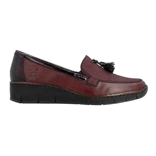 Rieker Ladies Low Wedge Loafers - 53771 - Burgundy