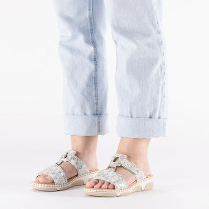 Rieker Ladies Sliders - 66292-90 - Light Grey/Multi