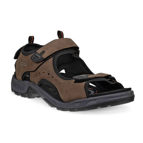 Brown sandal with black sole on a white background