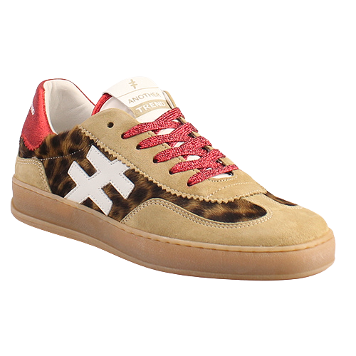 Another Trend Ladies Trainers - A03279 - Beige/Leopard/Red