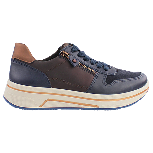 Ara Ladies Leather Trainers -  27540 - Navy