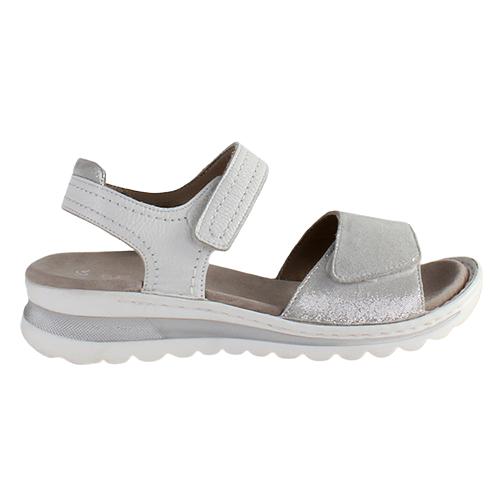 Ara Ladies Velcro Sandals - 47207 - White/Silver