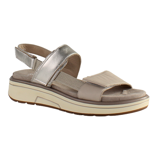 Ara Ladies Velcro Strap Sandals - 20204-05 - Beige/Silver
