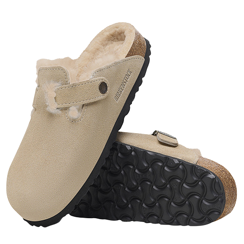 Birkenstock Ladies Clogs - Boston Shearling Suede Lth - Taupe