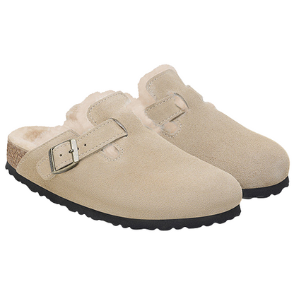 Birkenstock Ladies Clogs - Boston Shearling Suede Lth - Taupe