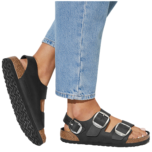 Birkenstock Ladies Oiled Leather Sandals Milano Big Buckle Black