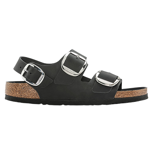 Birkenstock Ladies Oiled Leather Sandals - Milano Big Buckle - Black