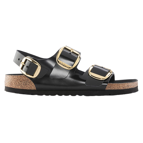 Birkenstock Ladies Back Strap Patent Sandals - Milano Big Buckle - Black