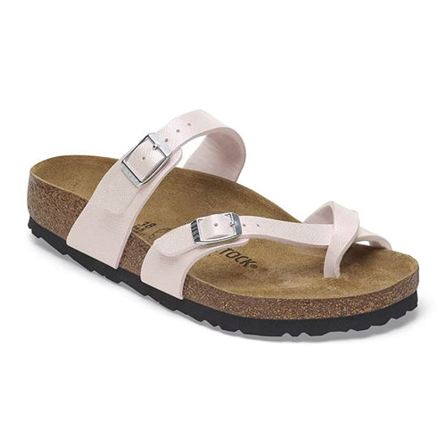 Birkenstock Ladies Birko Flor Sandals - Mayari  Embossed Saffiano  - Light Rose