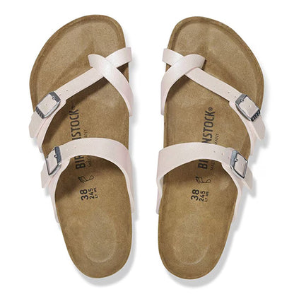 Birkenstock Ladies Birko Flor Sandals - Mayari  Embossed Saffiano  - Light Rose