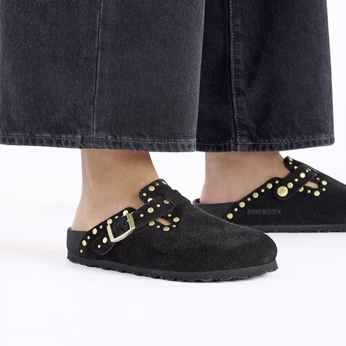 Birkenstock Ladies Suede Clogs - Boston Rivet - Black