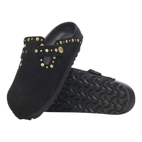 Birkenstock Ladies Suede Clogs - Boston Rivet - Black