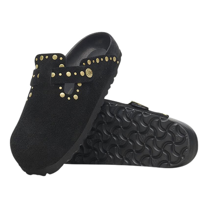 Birkenstock Ladies Suede Clogs - Boston Rivet - Black