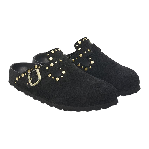Birkenstock Ladies Suede Clogs - Boston Rivet - Black