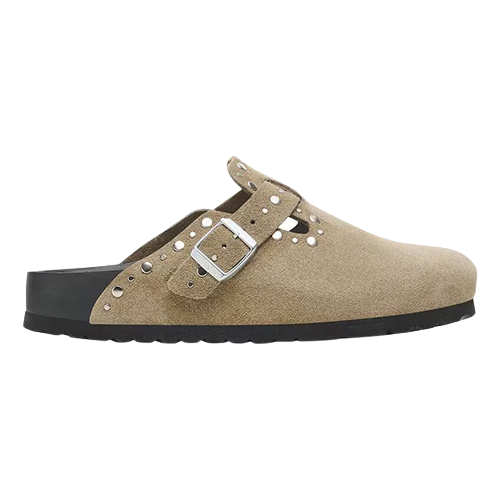 Birkenstock Ladies Suede Clogs - Boston Rivet - Taupe