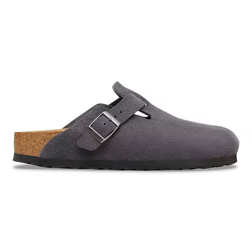 Birkenstock Ladies Suede Leather Clogs - Boston - Charcoal