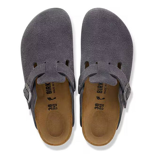 Birkenstock Ladies Suede Leather Clogs - Boston - Charcoal
