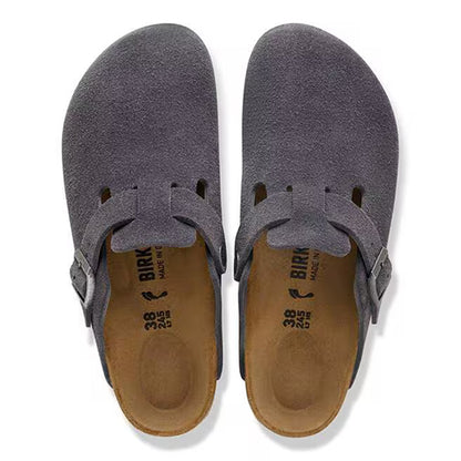 Birkenstock Ladies Suede Leather Clogs - Boston - Charcoal