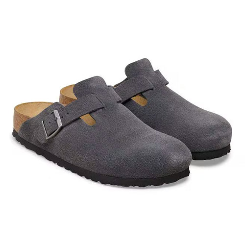 Birkenstock Ladies Suede Leather Clogs - Boston - Charcoal