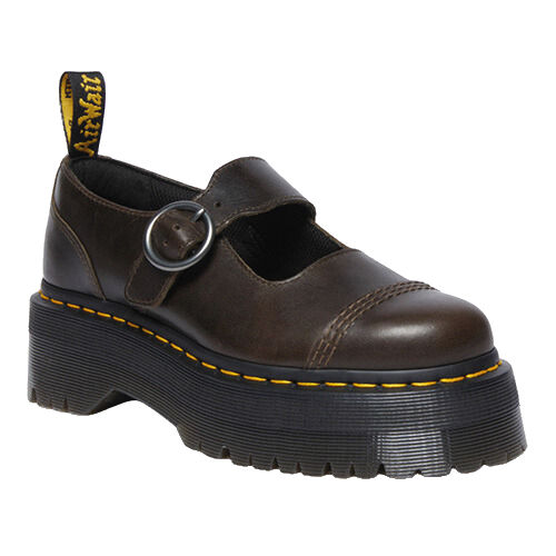 Dr. Martens Ladies Platform Mary Jane Shoes - Addina - Dark Taupe/Brown