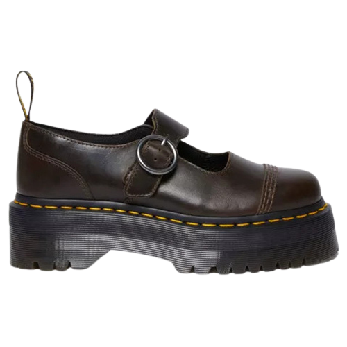 Dr. Martens Ladies Platform Mary Jane Shoes - Addina - Dark Taupe/Brown