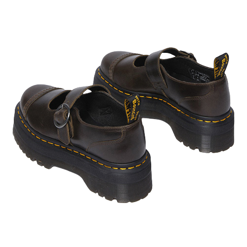 Dr. Martens Ladies Platform Mary Jane Shoes - Addina - Dark Taupe/Brown