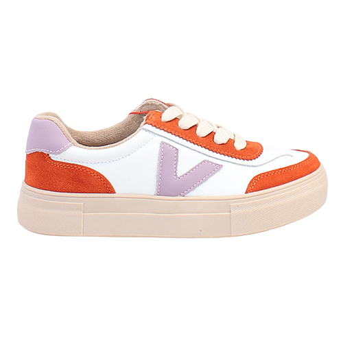 Drilleys Ladies Trainers - Eighty - White / Orange / Lilac