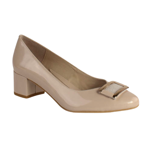 Emis Ladies Block Heel Pumps - 8155 - Nude Patent