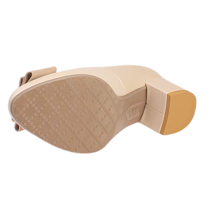 Emis Ladies Block Heeled Pumps - 8386 - Beige