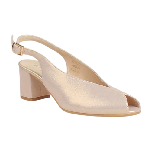 Emis Slingback Block Heeled Pumps- 7372 - Gold