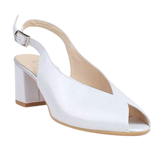 Emis Slingback Block Heeled Pumps- 7372 - Silver