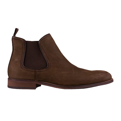 Brown suede Chelsea boot on a white background