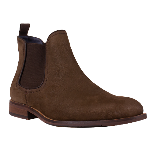 Brown leather Chelsea boot on a white background