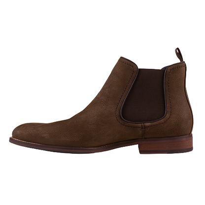 Black leather Chelsea boot on a white background