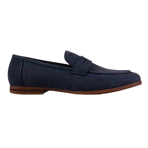 Navy blue loafer shoe on a white background