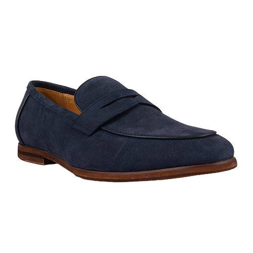 Navy blue loafer shoe on a white background