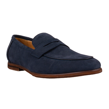 Navy blue loafer shoe on a white background