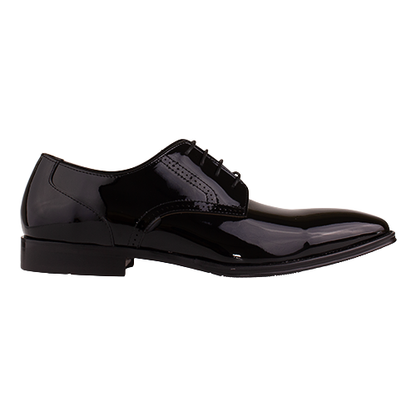 Black Patent Pointy Toe  Dressy Shoe on  White Background 