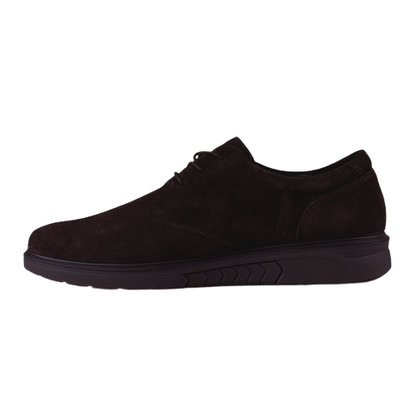 brown suede shoe with laces on a white background