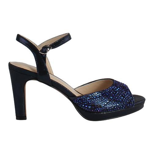 Glamour Ladies Diamante Platform Heel - Riga - Navy