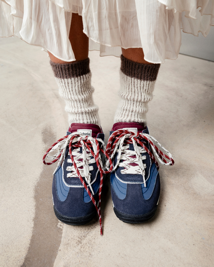 Navy Victoria Trainers with red laces