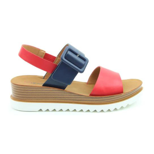 Heavenly Feet Ladies Wedge Sandals - Pistachio - Navy / Red