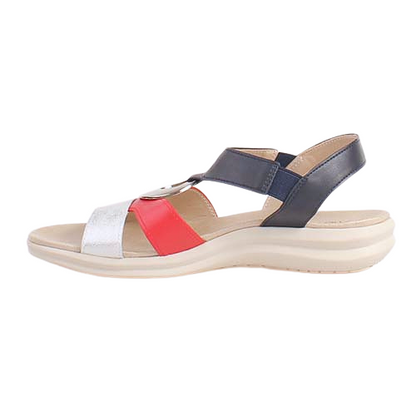 Heavenly Feet Flat Sandals - Trace - Navy/ Red/ Silver