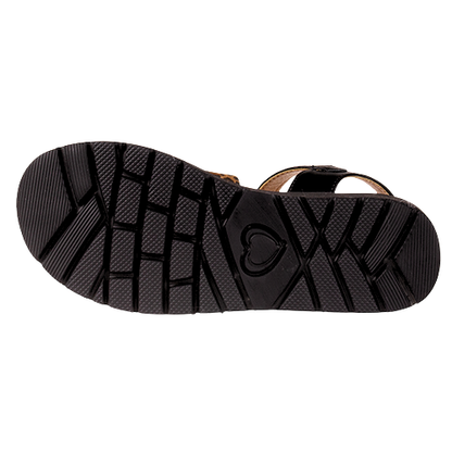 Heavenly Feet Ladies Flat Sandals - Fleur - Black/ Leopard