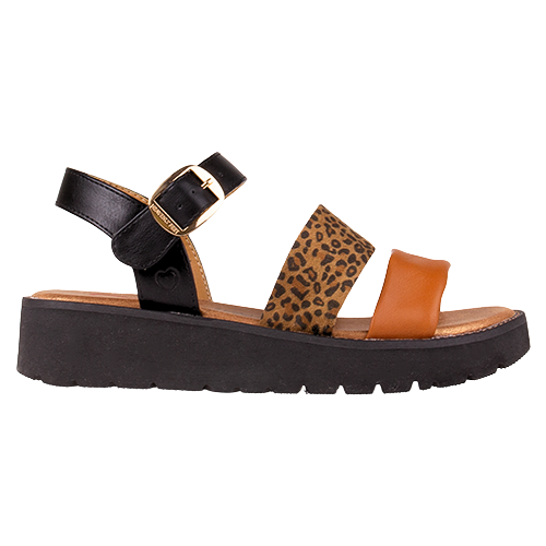 Heavenly Feet Ladies Flat Sandals - Fleur - Black/ Leopard