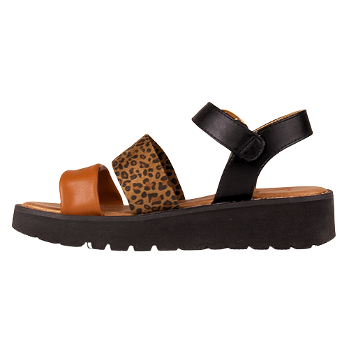 Heavenly Feet Ladies Flat Sandals - Fleur - Black/ Leopard